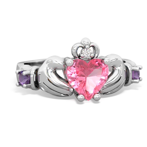 Lab Pink Sapphire Lab Created Pink Sapphire with Genuine Amethyst and  Claddagh ring Ring