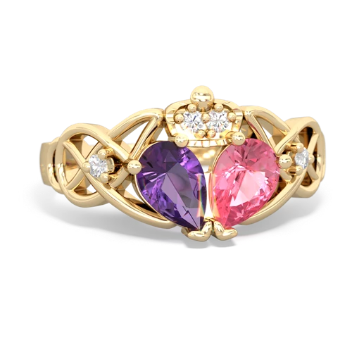 Lab Pink Sapphire Lab Created Pink Sapphire with Genuine Amethyst Two Stone Claddagh ring Ring