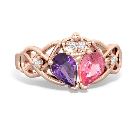 pink sapphire-amethyst claddagh ring