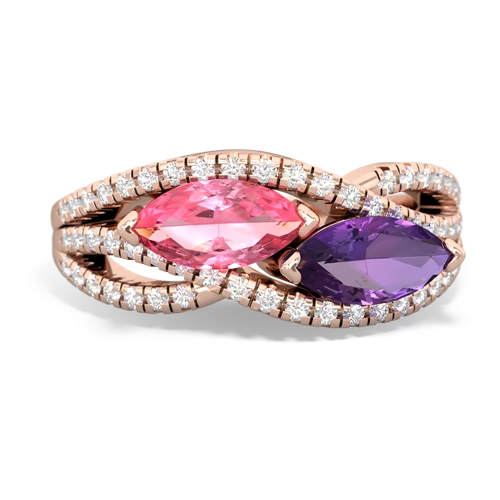 pink sapphire-amethyst double heart ring