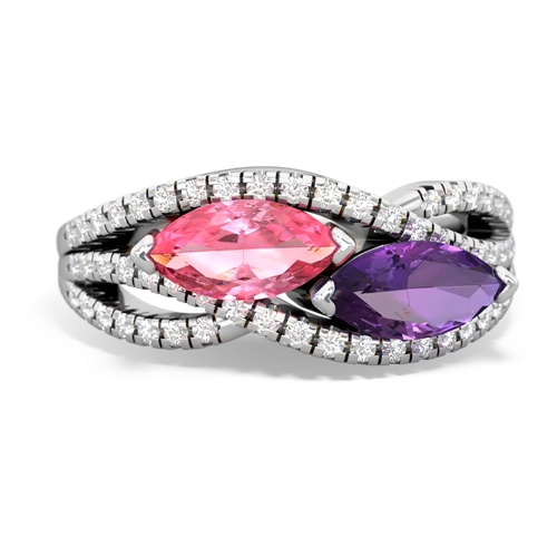 pink sapphire-amethyst double heart ring