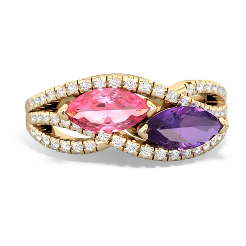 pink sapphire-amethyst double heart ring