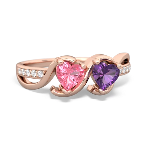 pink sapphire-amethyst double heart ring