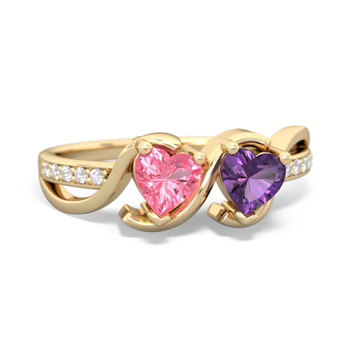 pink sapphire-amethyst double heart ring