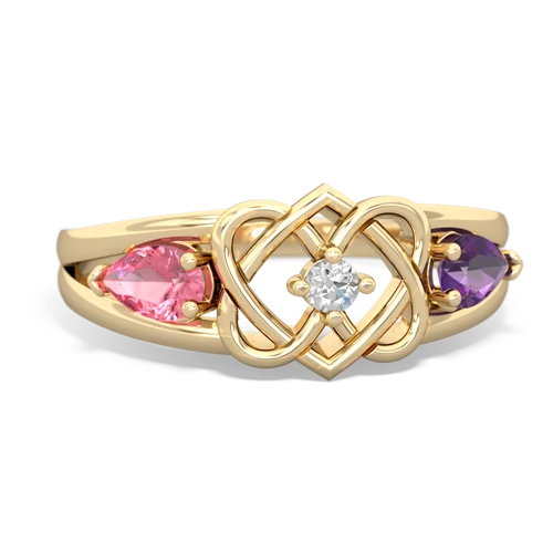 Lab Pink Sapphire Lab Created Pink Sapphire with Genuine Amethyst Hearts Intertwined ring Ring
