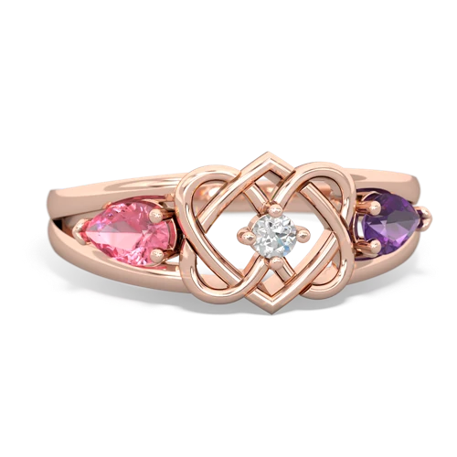 pink sapphire-amethyst double heart ring