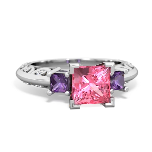 Lab Pink Sapphire Lab Created Pink Sapphire with Genuine Amethyst and Genuine Tanzanite Art Deco ring Ring