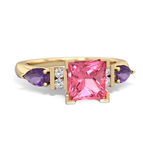 Lab Created Pink Sapphire with Genuine Amethyst and Genuine London Blue Topaz Engagement ring