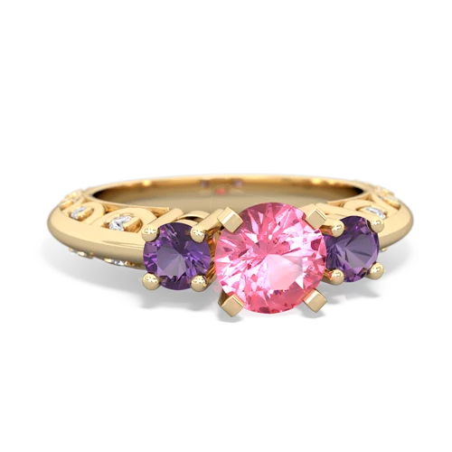 Lab Pink Sapphire Lab Created Pink Sapphire with Genuine Amethyst Art Deco ring Ring