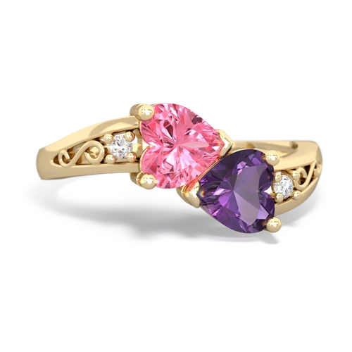 Lab Pink Sapphire Lab Created Pink Sapphire with Genuine Amethyst Snuggling Hearts ring Ring