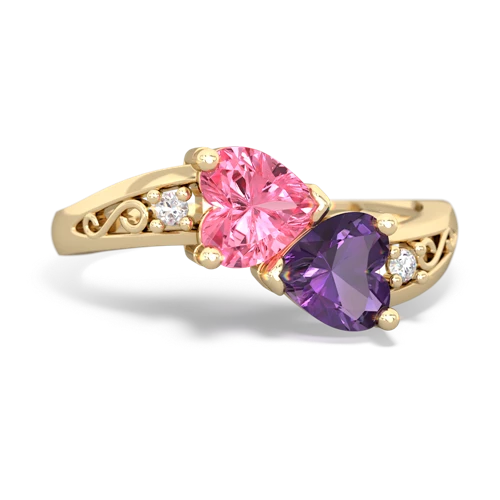 pink sapphire-amethyst filligree ring