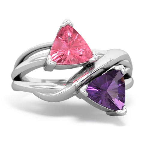 Lab Pink Sapphire Lab Created Pink Sapphire with Genuine Amethyst Split Band Swirl ring Ring