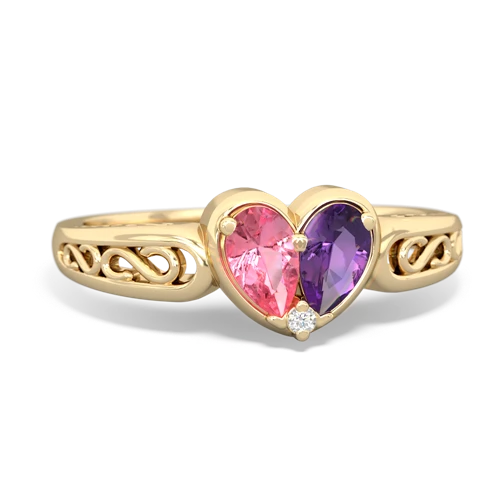 Lab Pink Sapphire Lab Created Pink Sapphire with Genuine Amethyst filligree Heart ring Ring