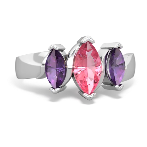Lab Created Pink Sapphire with Genuine Amethyst and Genuine London Blue Topaz Three Peeks ring