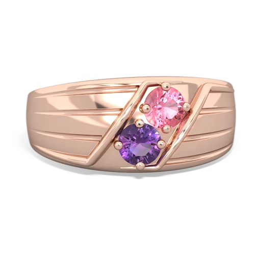 Lab Pink Sapphire Lab Created Pink Sapphire with Genuine Amethyst Art Deco Men's ring Ring