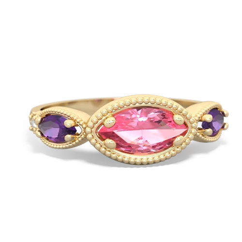 Lab Created Pink Sapphire with Genuine Amethyst and Genuine Amethyst Antique Style Keepsake ring