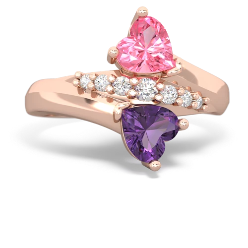 Lab Pink Sapphire Lab Created Pink Sapphire with Genuine Amethyst Heart to Heart Bypass ring Ring