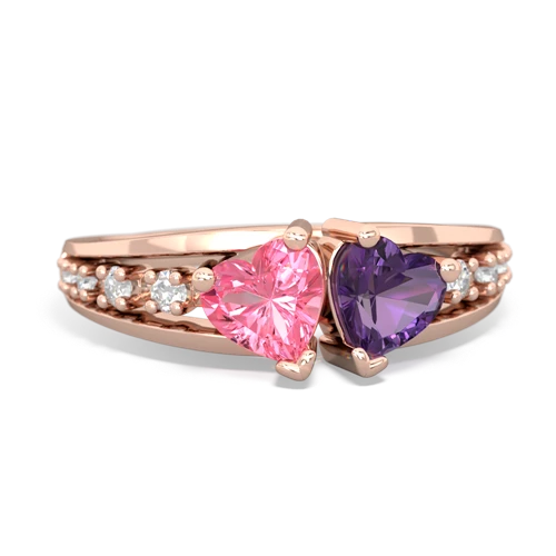 Lab Pink Sapphire Lab Created Pink Sapphire with Genuine Amethyst Heart to Heart ring Ring