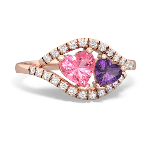 pink sapphire-amethyst mother child ring