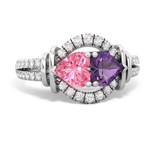 Lab Pink Sapphire Lab Created Pink Sapphire with Genuine Amethyst Art-Deco Keepsake ring Ring