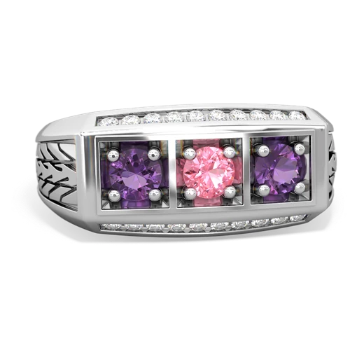 pink sapphire-amethyst three stone ring