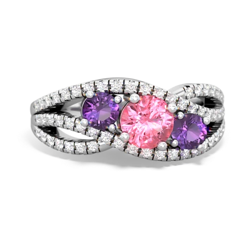 pink sapphire-amethyst three stone pave ring
