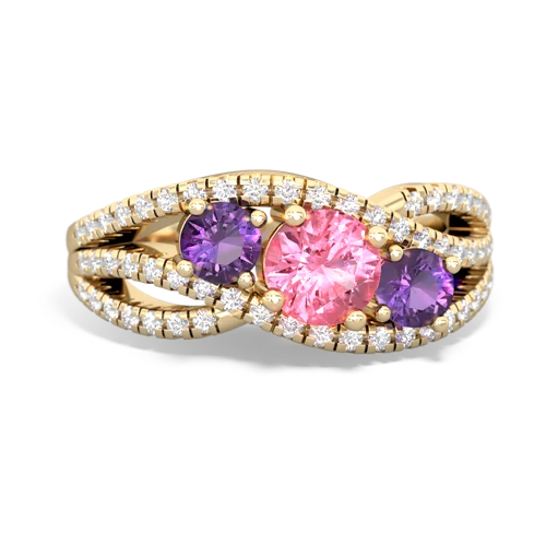 pink sapphire-amethyst three stone pave ring