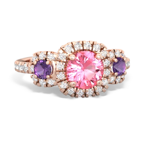 Lab Created Pink Sapphire with Genuine Amethyst and Genuine London Blue Topaz Regal Halo ring