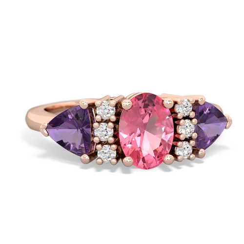 Lab Created Pink Sapphire with Genuine Amethyst and Genuine London Blue Topaz Antique Style Three Stone ring
