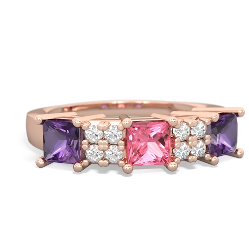 Lab Pink Sapphire Lab Created Pink Sapphire with Genuine Amethyst and Genuine Pink Tourmaline Three Stone ring Ring