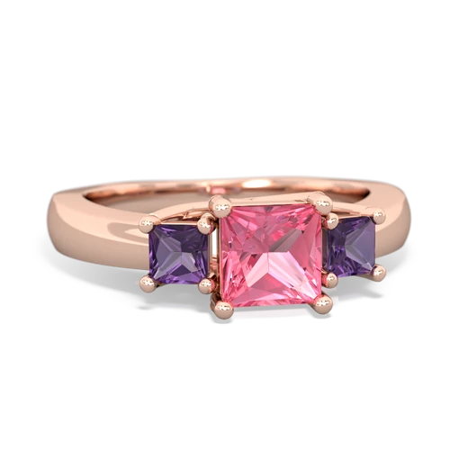 Lab Pink Sapphire Lab Created Pink Sapphire with Genuine Amethyst and Genuine Swiss Blue Topaz Three Stone Trellis ring Ring