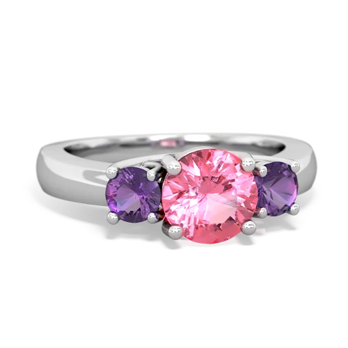 Lab Pink Sapphire Lab Created Pink Sapphire with Genuine Amethyst and Lab Created Alexandrite Three Stone Trellis ring Ring