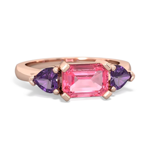 Lab Pink Sapphire Lab Created Pink Sapphire with Genuine Amethyst and  Three Stone ring Ring