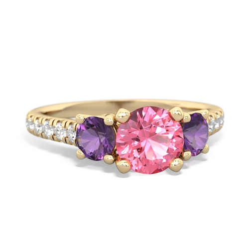 Lab Pink Sapphire Lab Created Pink Sapphire with Genuine Amethyst and  Pave Trellis ring Ring