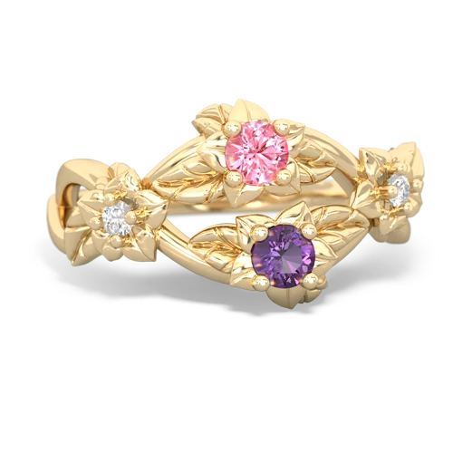 Lab Pink Sapphire Lab Created Pink Sapphire with Genuine Amethyst Sparkling Bouquet ring Ring