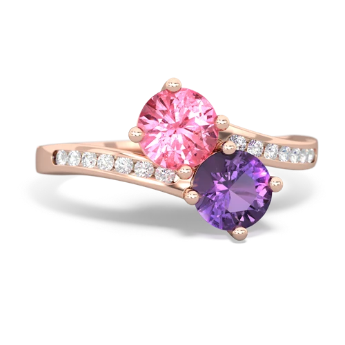 Lab Pink Sapphire Lab Created Pink Sapphire with Genuine Amethyst Keepsake Two Stone ring Ring