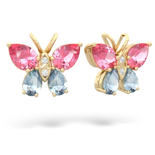 pink sapphire-aquamarine butterfly earrings