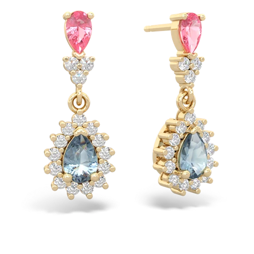 Lab Pink Sapphire Lab Created Pink Sapphire with Genuine Aquamarine Halo Pear Dangle earrings Earrings