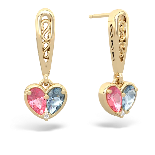pink sapphire-aquamarine filligree earrings