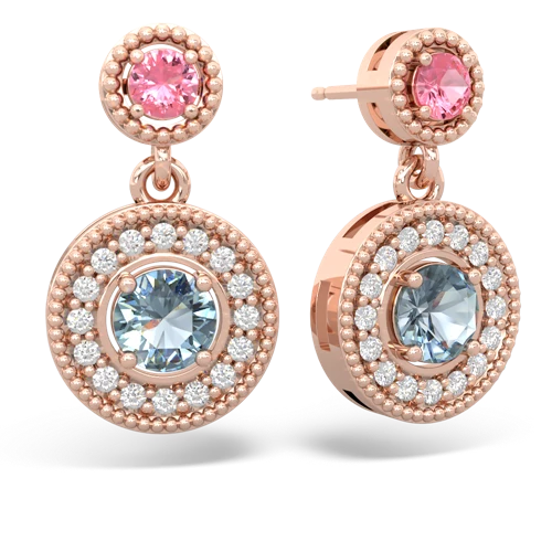 pink sapphire-aquamarine halo earrings