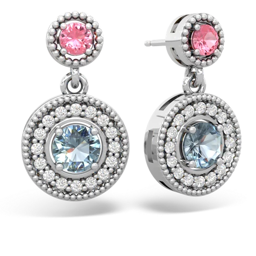 pink sapphire-aquamarine halo earrings