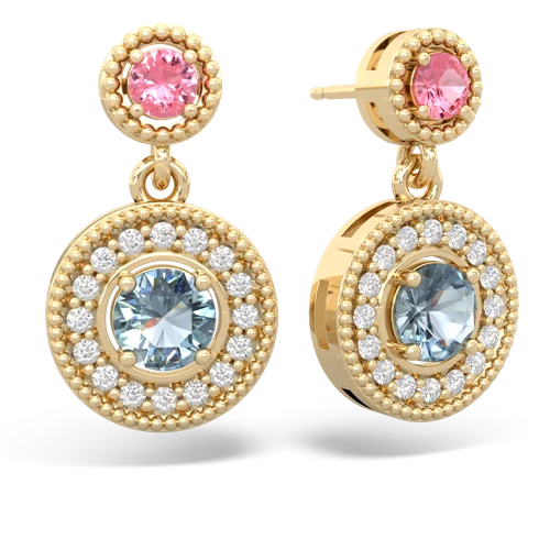 pink sapphire-aquamarine halo earrings