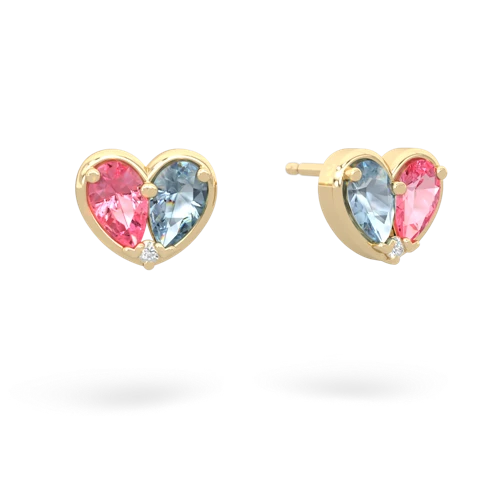 pink sapphire-aquamarine one heart earrings
