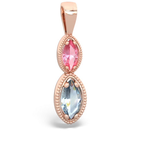 pink sapphire-aquamarine antique milgrain pendant