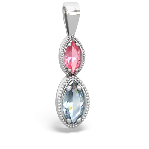 pink sapphire-aquamarine antique milgrain pendant