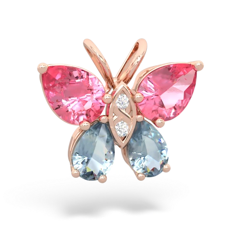 pink sapphire-aquamarine butterfly pendant
