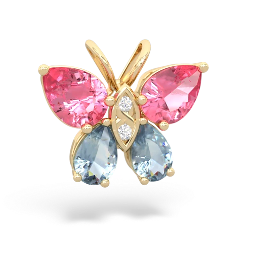 pink sapphire-aquamarine butterfly pendant