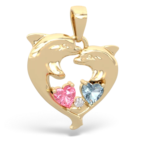 Lab Pink Sapphire Lab Created Pink Sapphire with Genuine Aquamarine Dolphin Heart pendant Pendant
