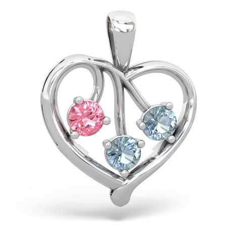Lab Pink Sapphire Lab Created Pink Sapphire with Genuine Aquamarine and Lab Created Emerald Glowing Heart pendant Pendant