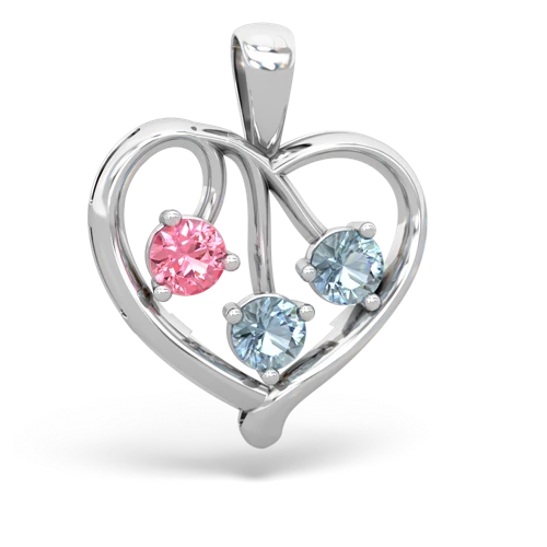 Lab Created Pink Sapphire with Genuine Aquamarine and Genuine Sapphire Glowing Heart pendant